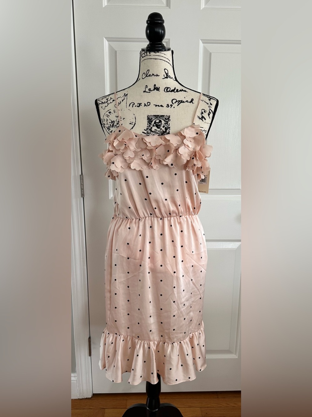 NWT Ali Ro Blush Dress with Black Polka Dots